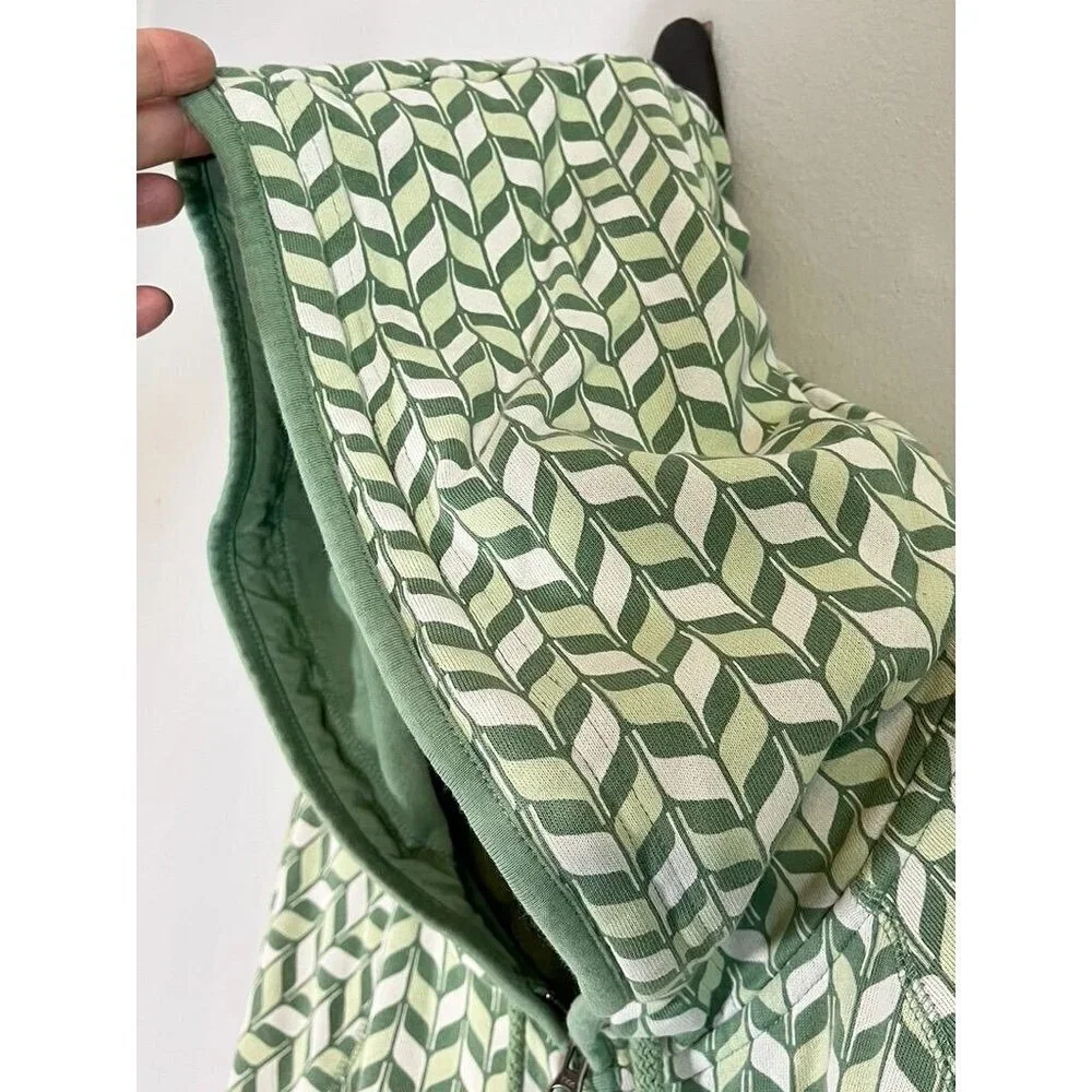 Retro Hoodie Sweatshirt 2X Green Full Zip Chevron Skater Grunge Streetwear 80s - Picture 8 of 10